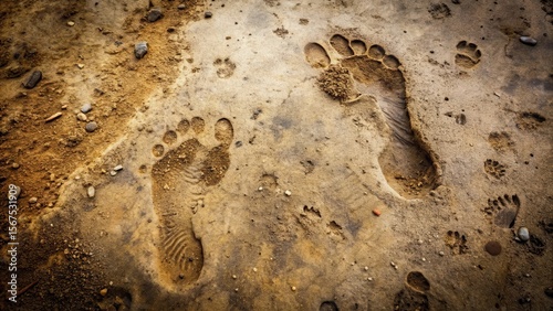 Muddy footprints on a dirty floor