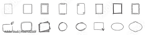 Set of hand drawn doodle frames, cute black and white sketch borders for design, simple vector illustration elements collection. vector illustration