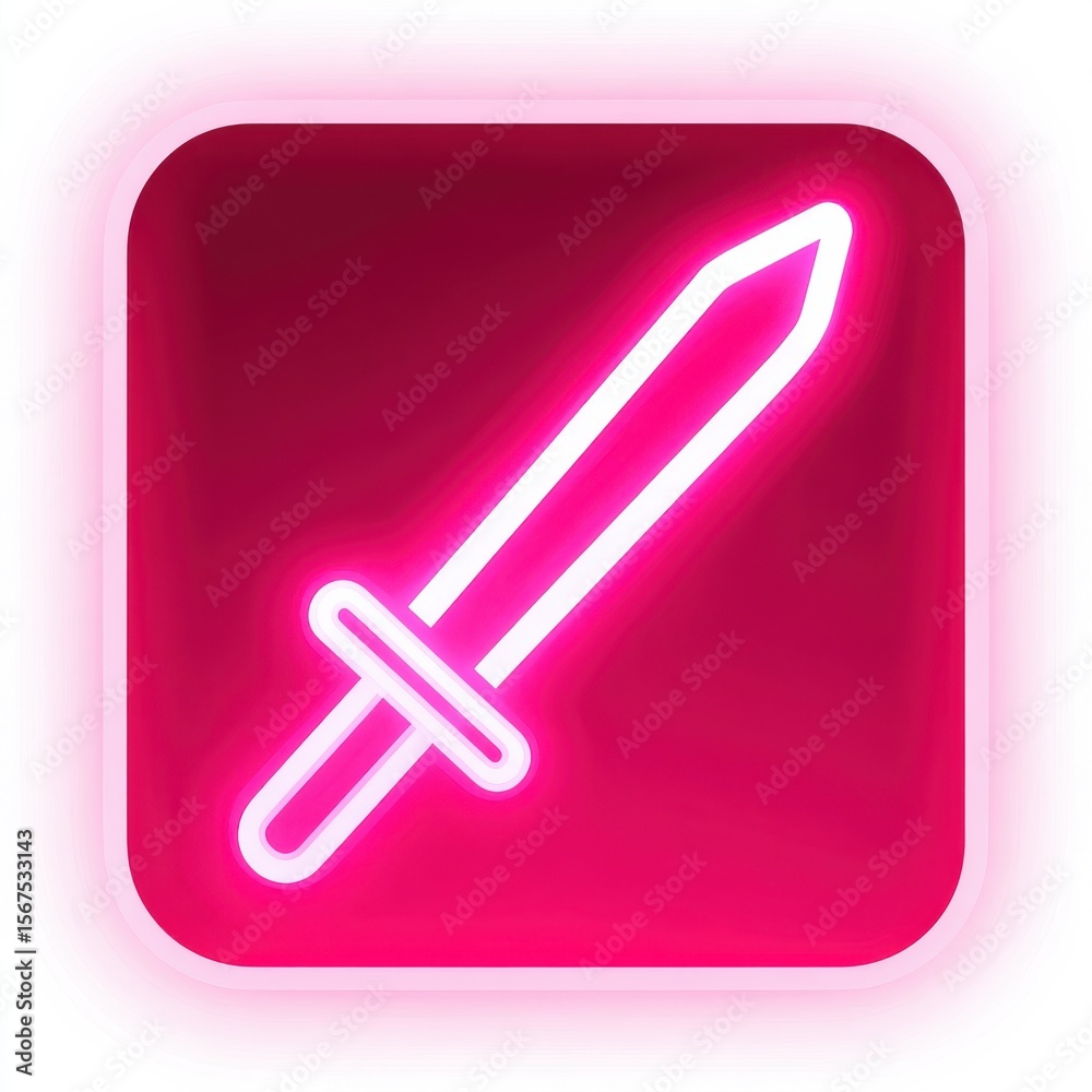 Pink Neon Sword Icon in Rounded Square Digital Button Pink Neon Sword Icon in Rounded Square Digital Button