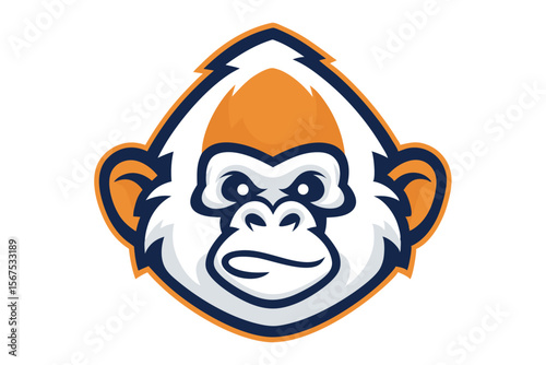 Orangutan face emblem presents a modern style with white and orange color scheme