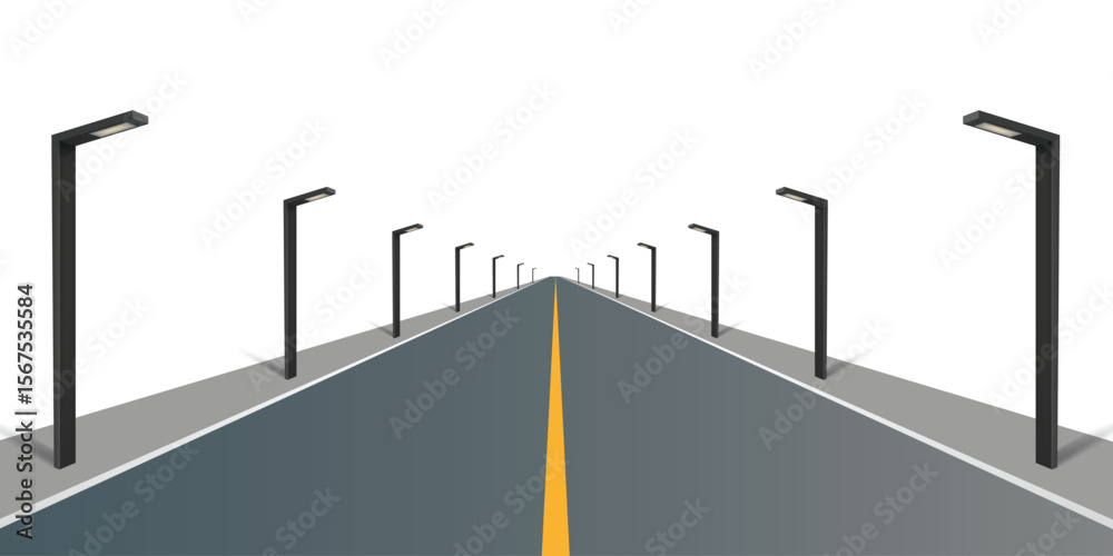 Fototapeta premium Winding road. Journey traffic curved highway. Road to horizon in perspective. Winding asphalt empty line isolated vector concept .