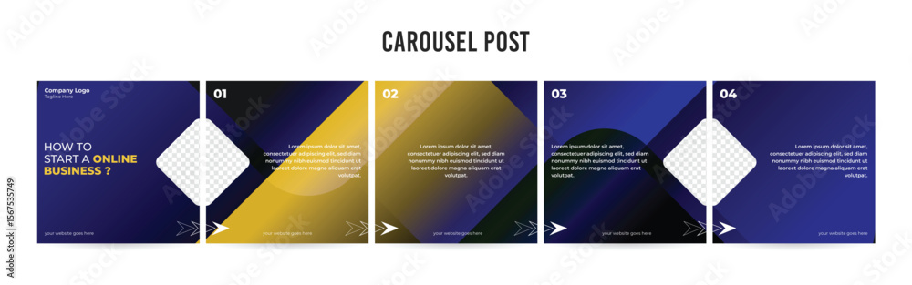 Fototapeta premium Editable Instagram Carousel Post Layout Set, Social Media Marketing microblog template design, tips & tricks linkedin post template, eps 10.