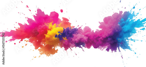 Rainbow Festival Powder Splash – Bright Holi Paint Explosion on White Background for Vibrant Vector Design
