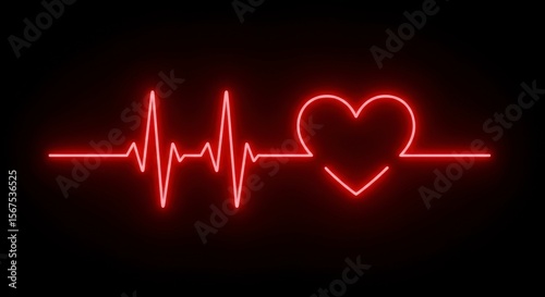Red neon heart and heartbeat graphic