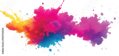 Abstract Holi Color Explosion – Isolated Bright Rainbow Powder Splash on White for Vibrant Festival Graphics
