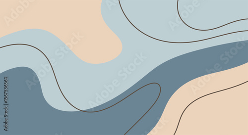 Fluid shapes adorn a minimalist background in cool blues and neutral colors