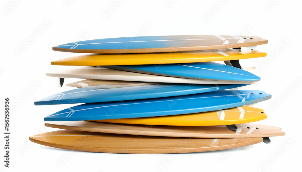 Obraz premium Colorful Surfboards Stacked with White Background.