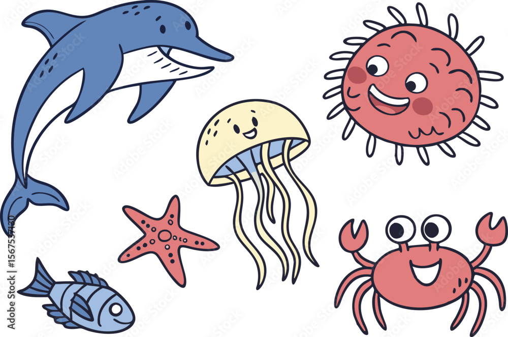 Fototapeta premium Magical Ocean Set Illustration for Fantasy and Sea Designs. Enchanted Magical Ocean Clipart for Digital and Print Projects. Whimsical Magical Ocean Artwork for Crafts and Social Media. Beautiful Magic