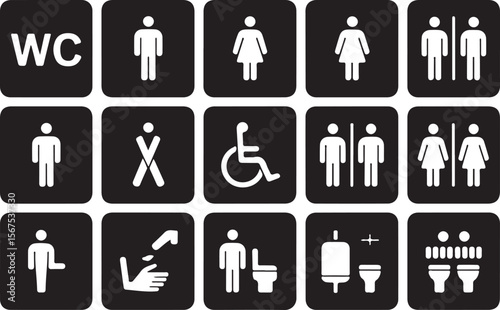 Set of male and female people silhouette vector icons for business, family, and public signs