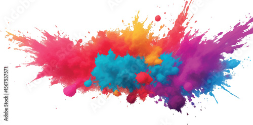  Holi Festival Paint Burst – Colorful Powder Explosion with Rainbow Pigment on Clean White Isolated Background

