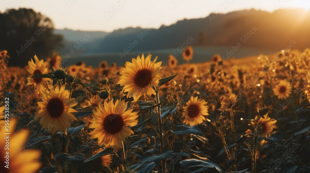 Obraz premium Sunflower field at golden hour