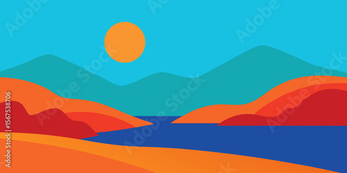A Landscape Using Only Complementary Colors With A Vibrant And Striking And Bold Vibe