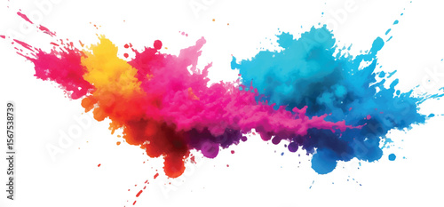 Colorful Holi Paint Splash – Bright Powder Explosion with Rainbow Pigments on White Background for Celebration Designs
