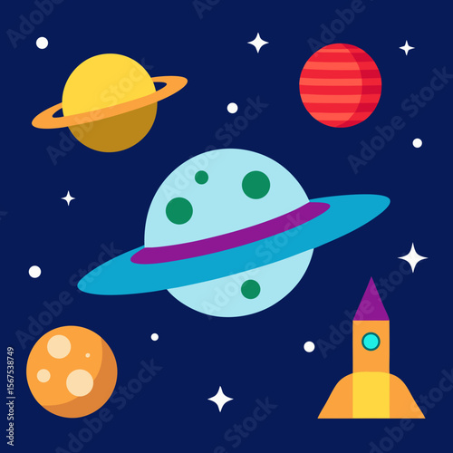 cartoon rocket in space