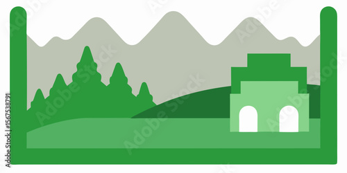 A Landscape Carved In Bas Relief On A Stone Wall With A Classic And Ancient Vibe