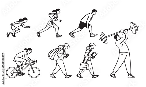 Diverse people engaged in various activities running