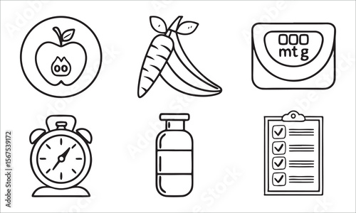 Healthy lifestyle icons apple carrot