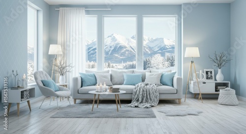 Cozy living room with mountain view