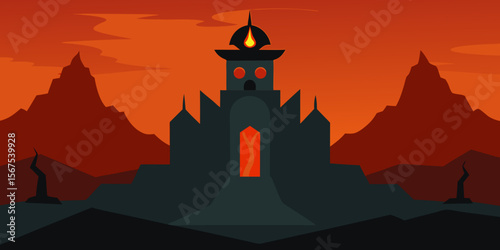 A Grim And Dark Fortress Of An Evil Sorcerer Surrounded By A Desolate Wasteland
