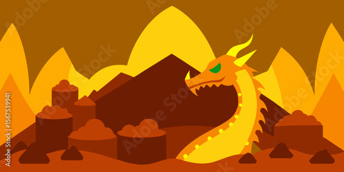 A Dragon Hoard In A Cave Filled With Mountains Of Gold And Jewels In A Fantasy Scene