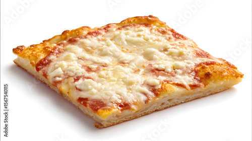Thick and Airy Square Pizza al Taglio with Cheese and Tomato Sauce on a White Background