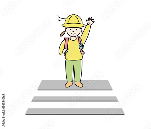 横断歩道で左右確認する子どものイラスト（女子） 2