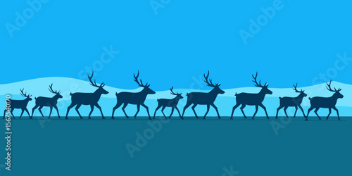A Caribou Herd Migrating Across The Vast And Open Tundra In A Wild Life Scene