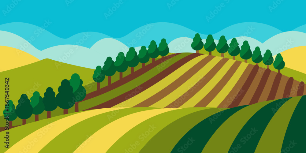 Obraz premium A Charming Vineyard With Rows Of Grapevines On A Sunny And Rolling And Green Hill