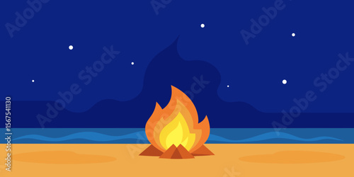 A Bonfire Crackling On A Beach At Night Under A Starry And Beautiful Night Sky