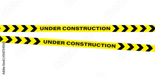 Hazardous warning tape set with seamless black and yellow lines for crime scenes and construction zone. Includes caution signs borders brushes and under construction background for web safety in eps10