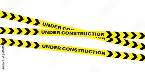 Hazardous warning tape set with seamless black and yellow lines for crime scenes and construction zone. Includes caution signs borders brushes and under construction background for web safety in eps10