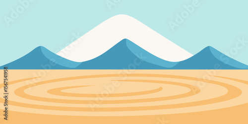 A Serene Zen Garden With Raked Sand Representing Mountains And A Single Rock