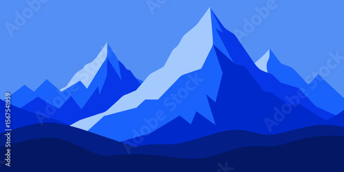 A Mountain Landscape In A Monochromatic Blue Palette With A Cool And Calm Vibe