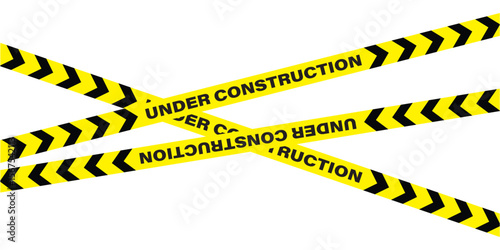 Hazardous warning tape set with seamless black and yellow lines for crime scenes and construction zone. Includes caution signs borders brushes and under construction background for web safety in eps10