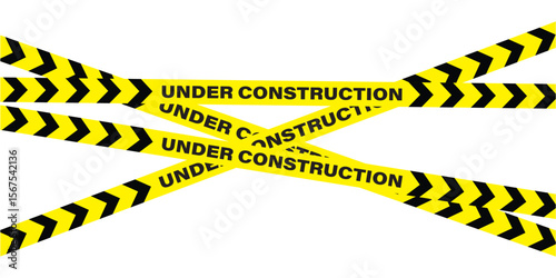 Hazardous warning tape set with seamless black and yellow lines for crime scenes and construction zone. Includes caution signs borders brushes and under construction background for web safety in eps10