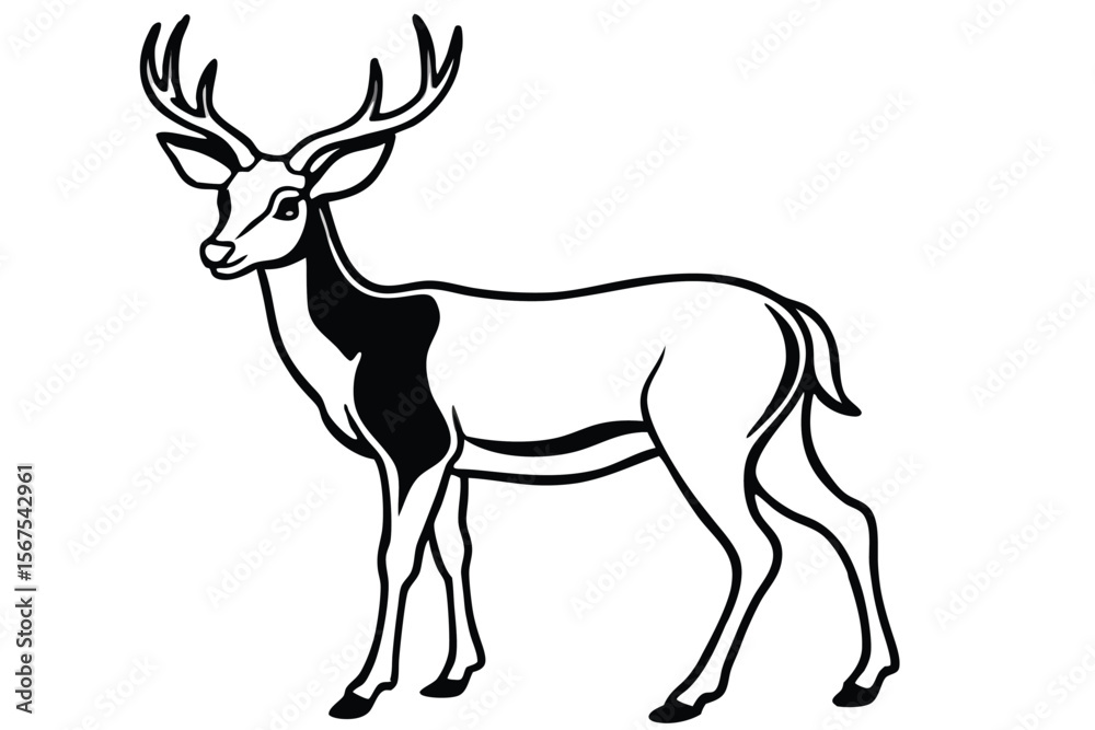 Fototapeta premium Elegant deer illustration in black and white with detailed antlers