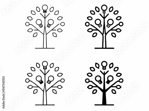 Creative idea tree with lightbulbs as fruit isolated on white background