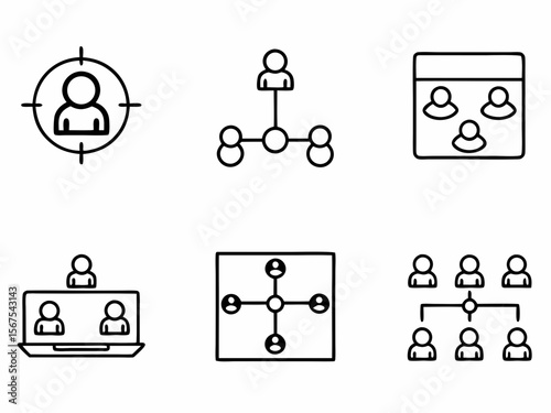 Collection of human resource and teamwork icons isolated on white background