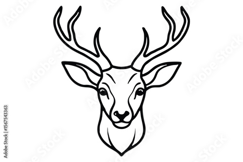 Elegant Deer Head Outline Illustration with Antlers in Black and White