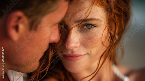 Close Up Portrait of a Redhead Woman and Man Showing Intimacy and Affection