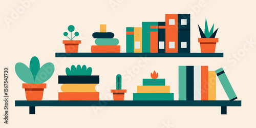 Stylish Home Decor Books, Plants & Organized Shelves