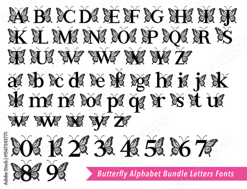 Butterfly alphabet bundle letters fonts