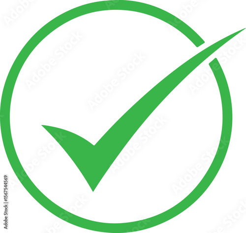 Green Check Mark in Circle, Approval and Correctness Symbol Vector