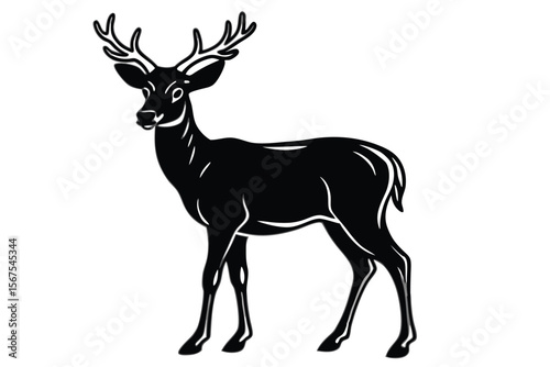 Elegant deer illustration in black and white with detailed antlers