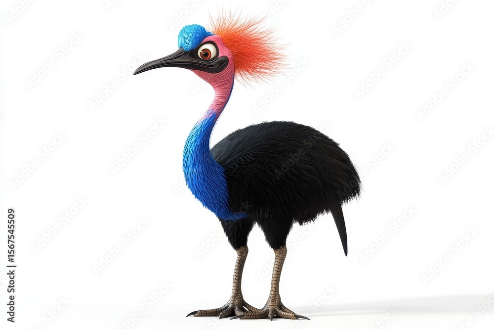 Obraz premium Cassowary stomping 3d render cartoon character on white background