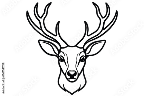 Elegant Deer Head Outline Illustration with Antlers in Black and White