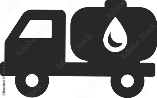 Oil truck solid icon used in fuel delivery, petroleum transport, and energy logistics designs.