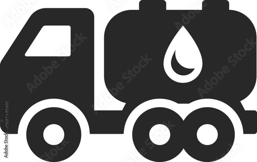 Tank truck solid icon used in oil transport, fuel logistics, and energy supply designs.