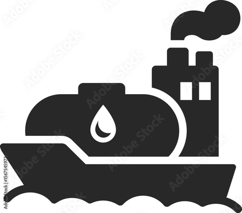 Oil tanker ship solid icon used in offshore fuel transport, marine energy, and petroleum shipping designs.