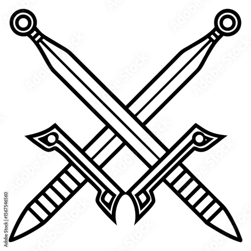 Ancient medieval bladed steel weapons, sharp antique daggers, and isolated vector sword illustrations with metal handles